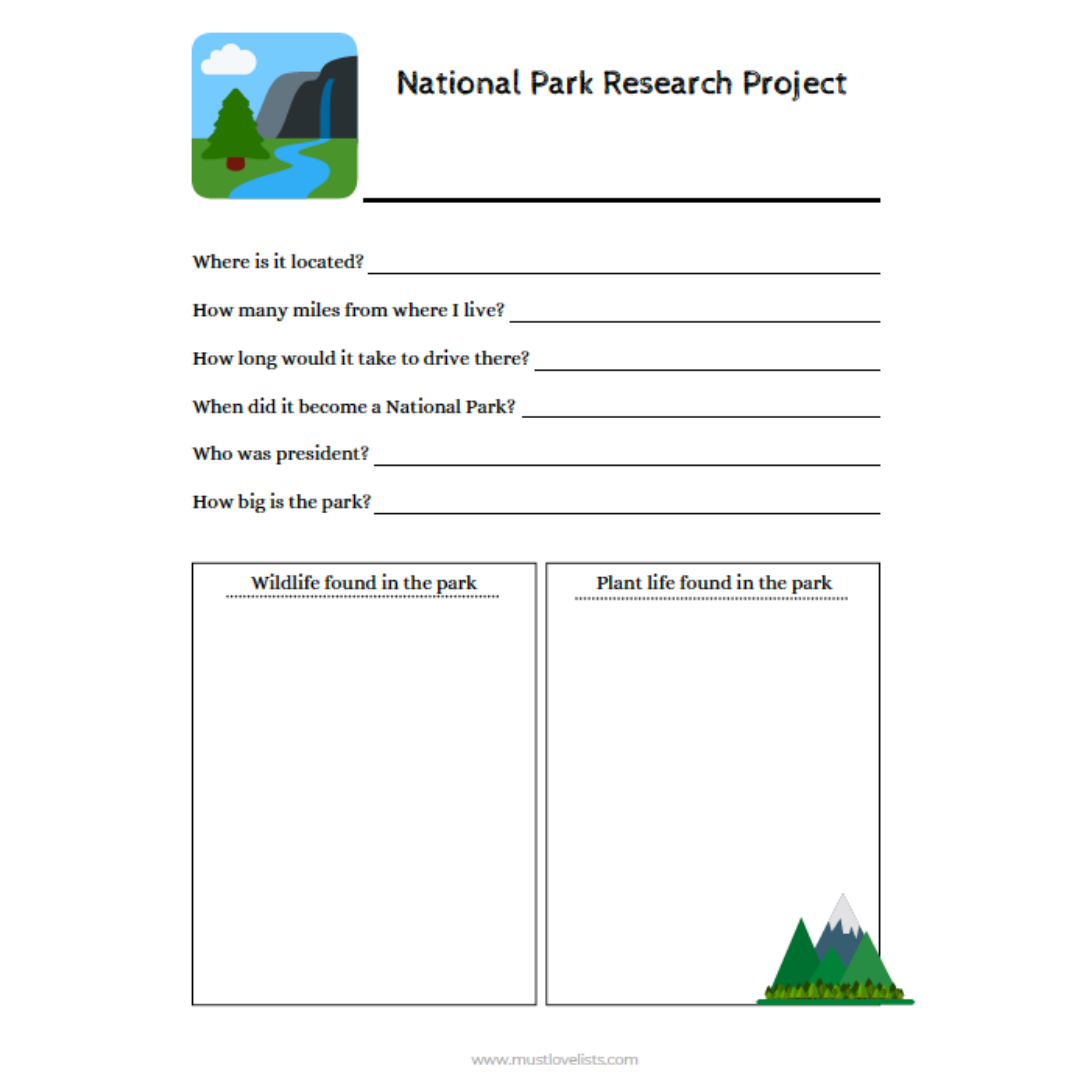 National Park Research Project Template | Teaching In The Home